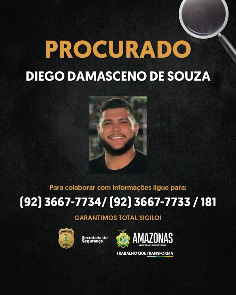 Polícia Civil divulga imagem de cantor suspeito de agredir companheira em Manaus