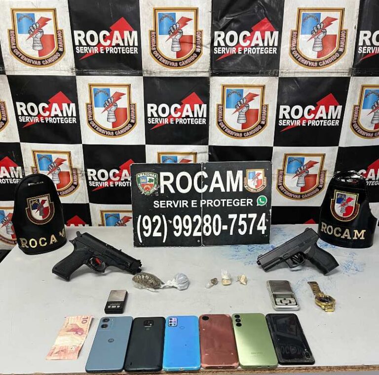 Rocam prende trio suspeito de roubo e tráfico durante patrulhamento em Manaus