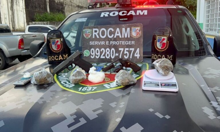 ROCAM apreende drogas e armas após denúncia anônima no bairro da Compensa, em Manaus