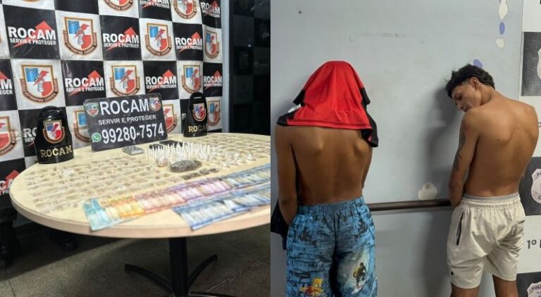 ROCAM prende dois suspeitos de tráfico de drogas em beco no bairro Nossa Senhora das Graças, em Manaus