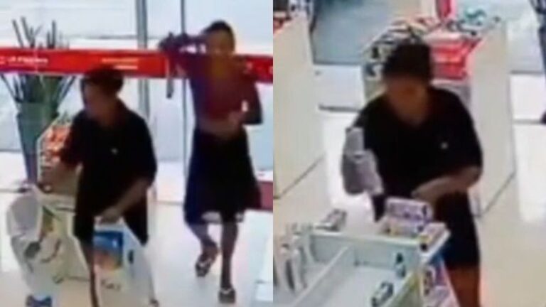 VÍDEO: Trio armado faz arrastão e leva grande quantidade de produtos de drogaria em Manaus