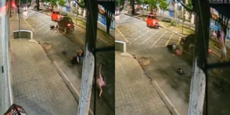 VÍDEO! Carro na contramão atinge moto e deixa casal ferido na Constantino Nery, em Manaus