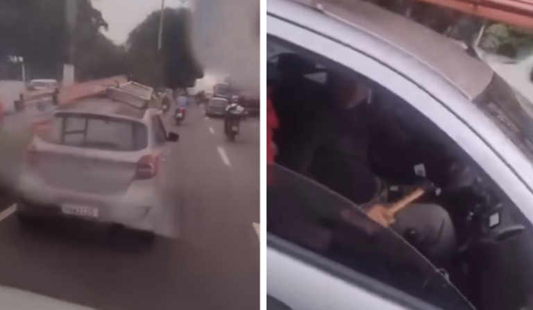 VÍDEO: motorista bloqueia ambulância e faz ameaça com martelo em Manaus